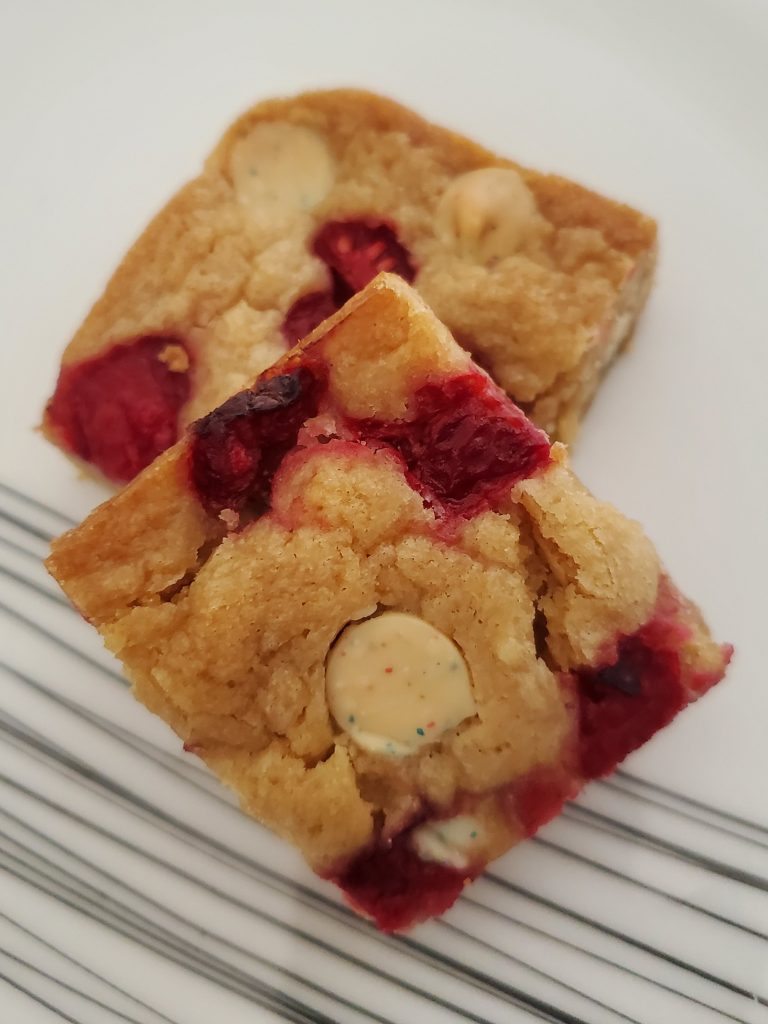 The Archaeologist Bakes - Raspberry White Chocolate Chip Blondies